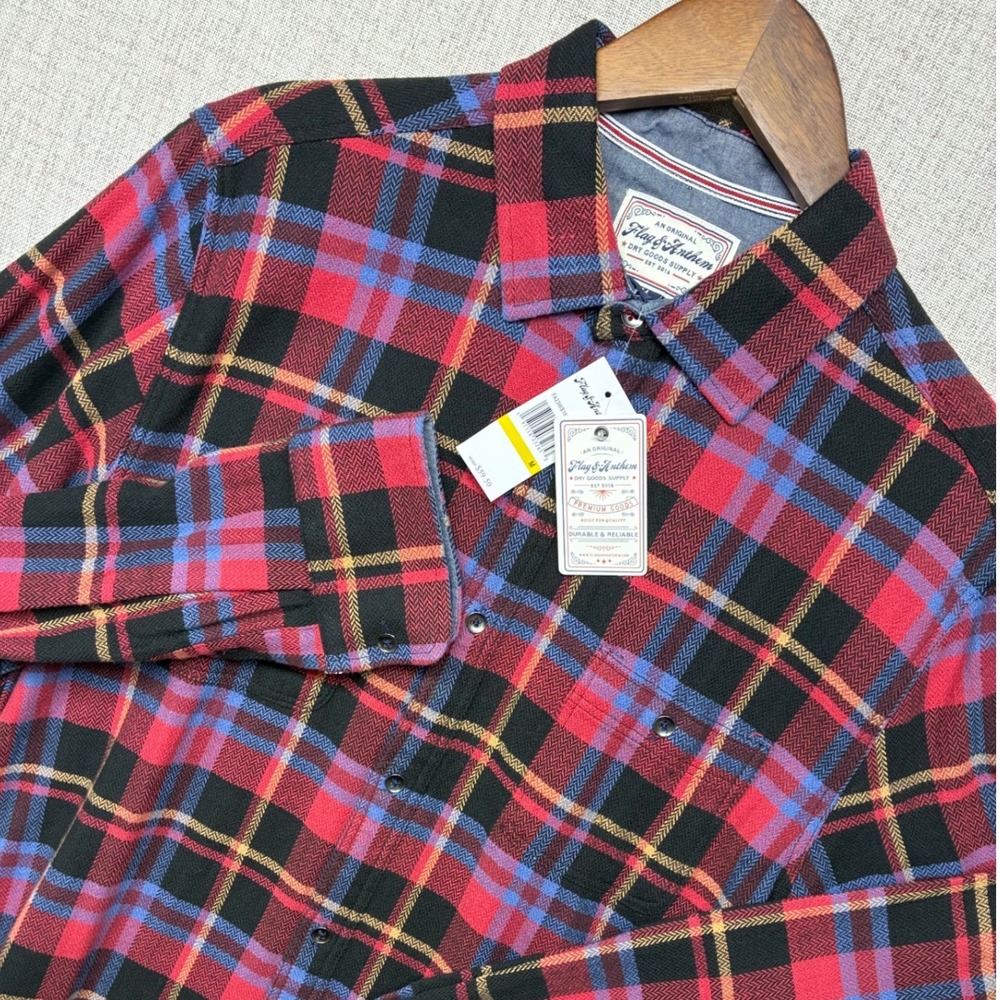 Flag & Anthem Button Down Shirt M Red Blue Plaid Long Sleeve FA23WS1624